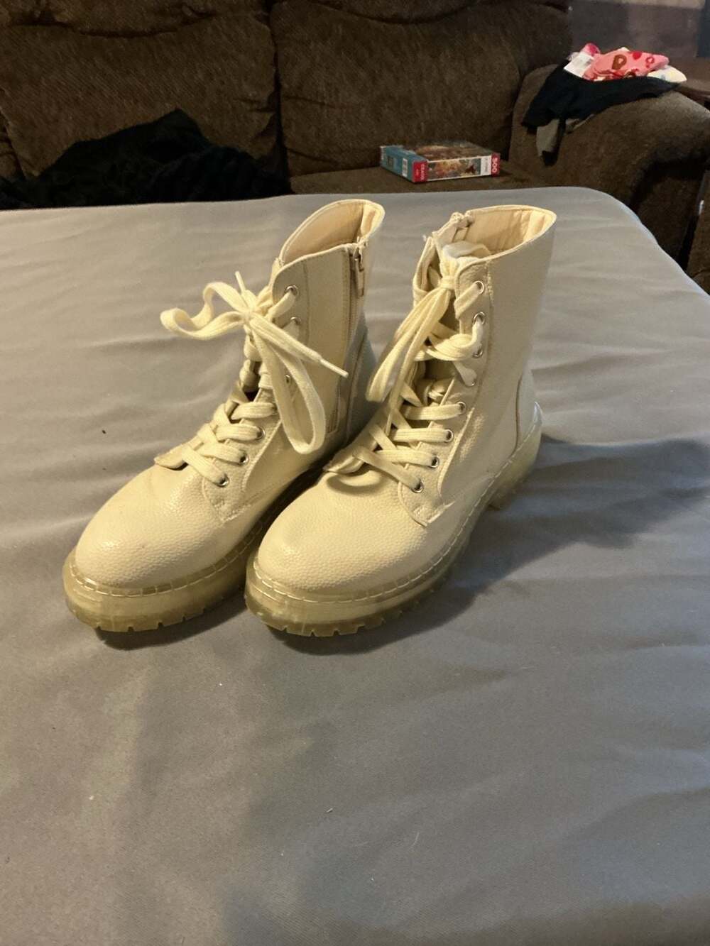 SO Kaedy Cream Lace-Up Combat Boots with Translucent Sole Size 7M